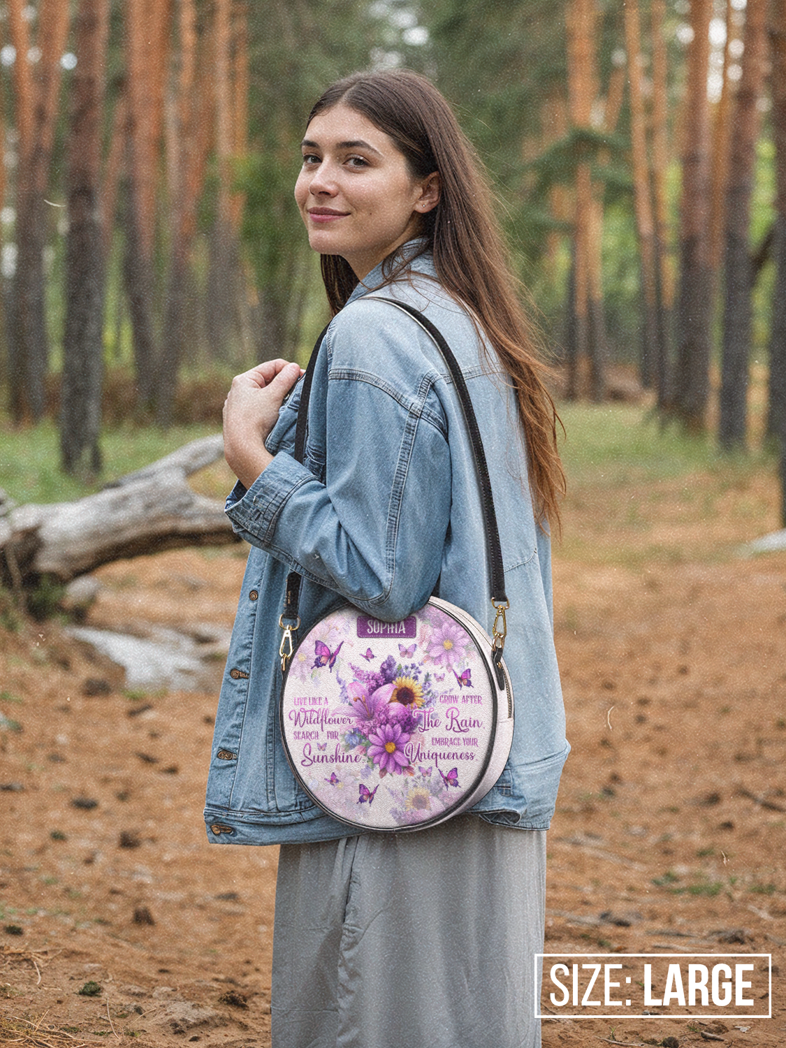 Live Like A Wildflower Search For Sunshine Grow After The Rain Embrace You Uniqueness Butterfly HHRZ02012075ZI Circle Crossbody Bag