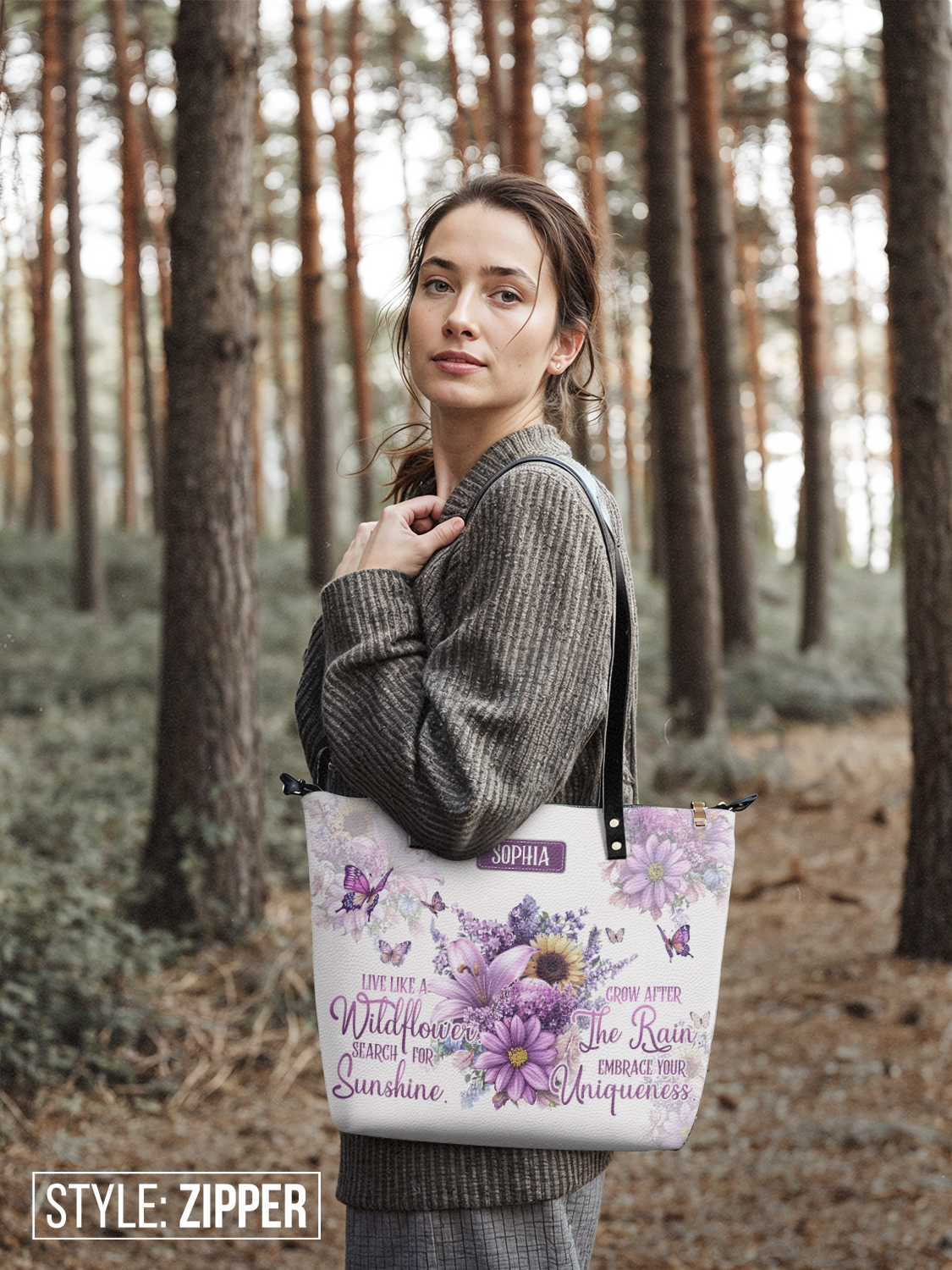 Live Like A Wildflower Search For Sunshine Grow After The Rain Embrace You Uniqueness Butterfly HHRZ07010508QK Leather Tote Bag