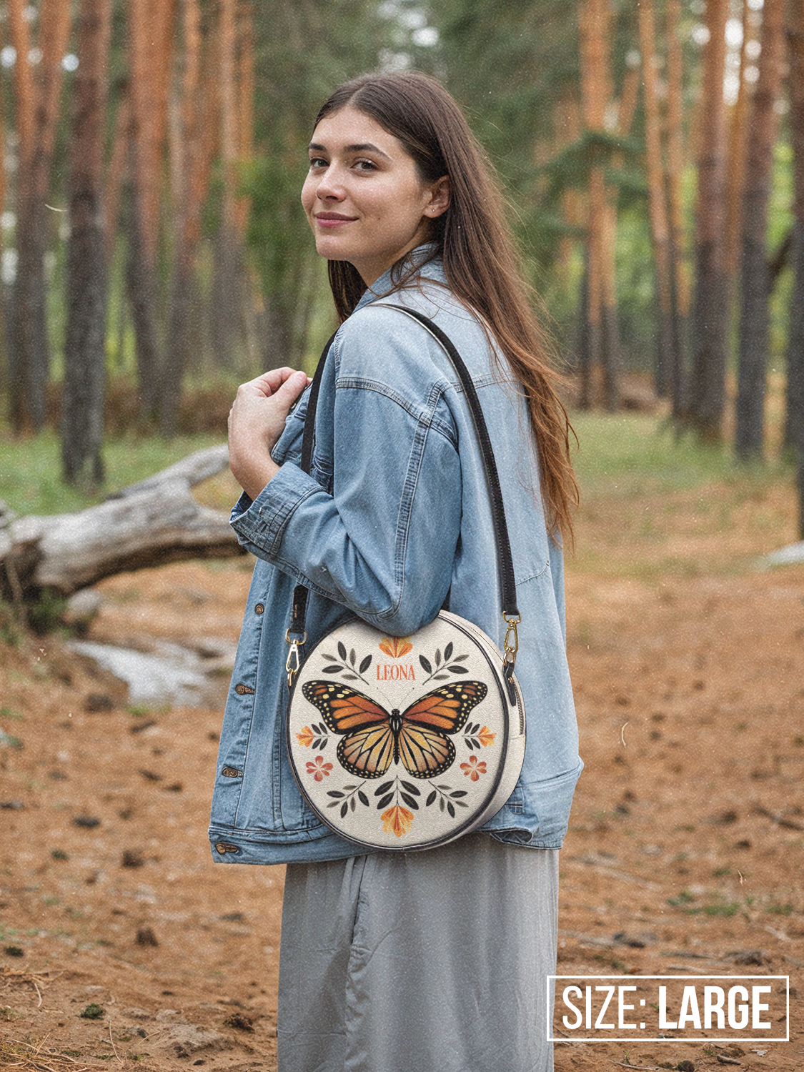 Minimalist Butterfly Flower HHRZ07018648JV Circle Crossbody Bag