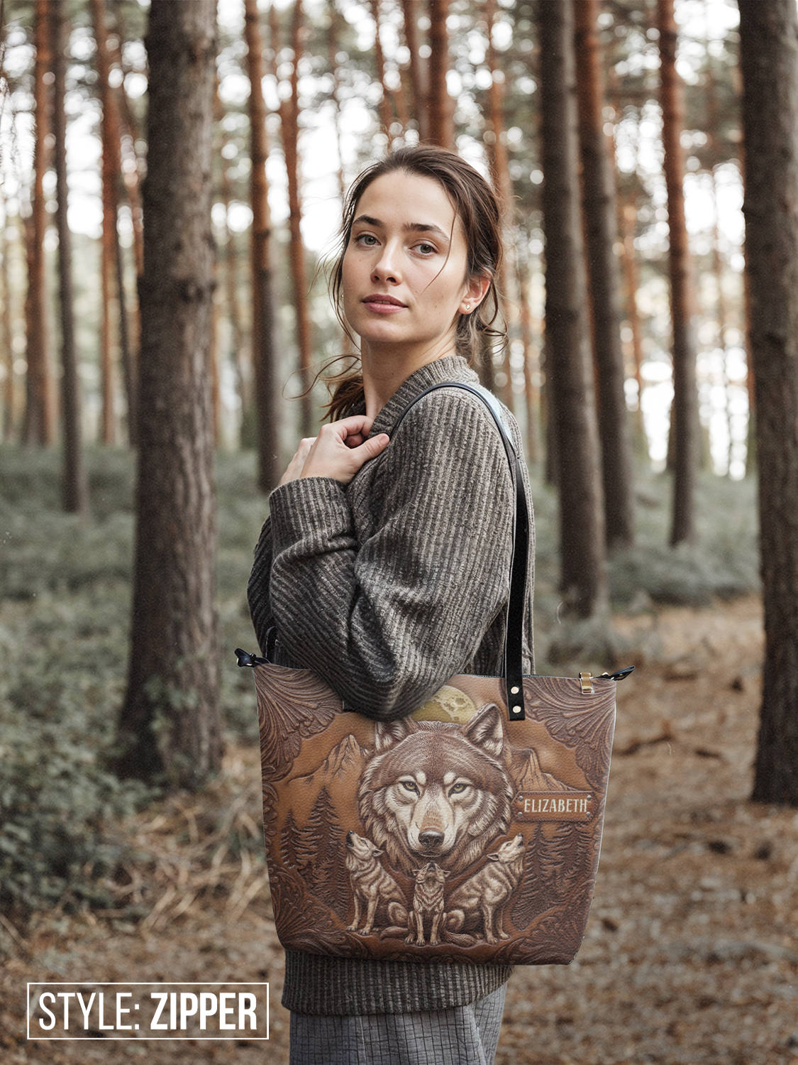 Wolf Jungle ANRZ02010281VP Leather Tote Bag